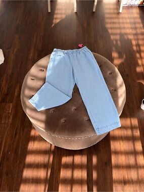 LOFT Light Blue Elastic-Waist Wide-Leg Jeans